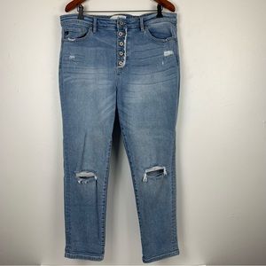 Kancan Jeans Womens 18 Good Days Mom Fit Button Fly Fringe High Rise Distressed‎